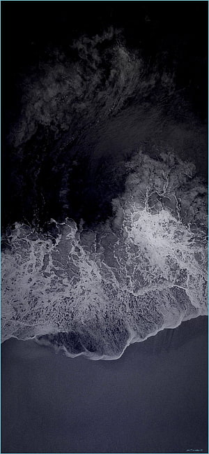 Aerial Black and White Ocean Waves Crashing on Dark Sand Beach HD phone wallpaper