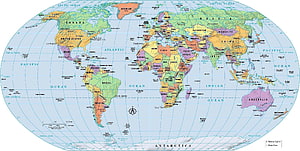 Detailed Political World Map with Country Borders and Major Cities HD wallpaper