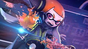 Agent 3 Splatoon Character in Action with Ink Splatter Effects HD wallpaper