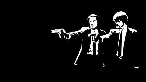 Pulp Fiction Two Men in Suits Aiming Pistols High Contrast Black and White Art HD wallpaper