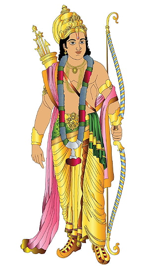 Lord Rama Standing Illustration with Bow and Arrows in Traditional Attire HD phone wallpaper