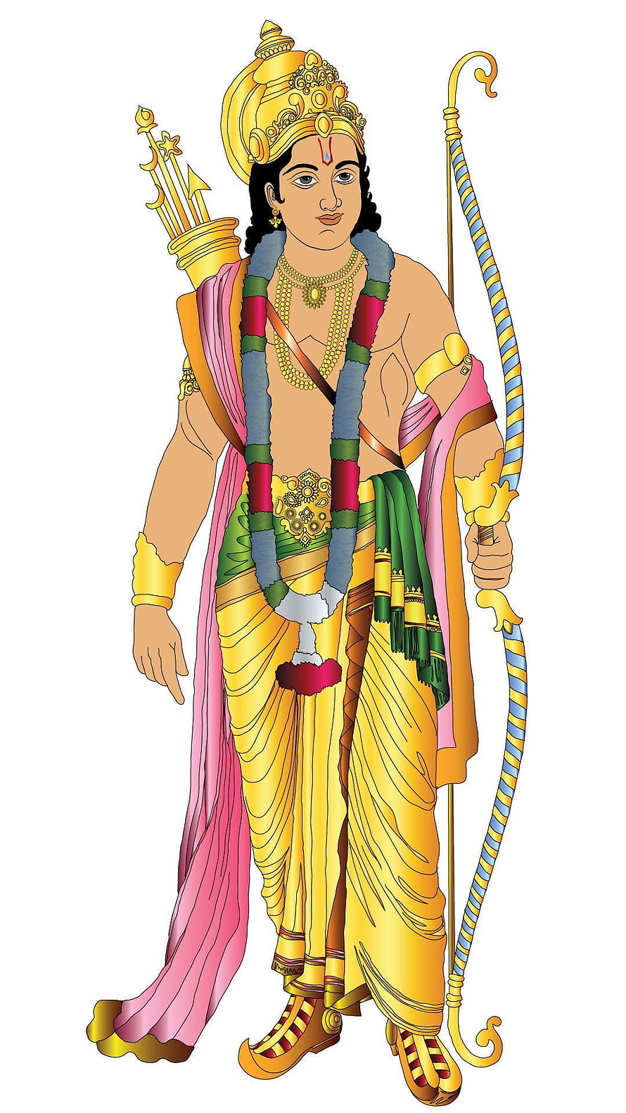Lord Rama Standing Illustration with Bow and Arrows in Traditional Attire HD phone wallpaper