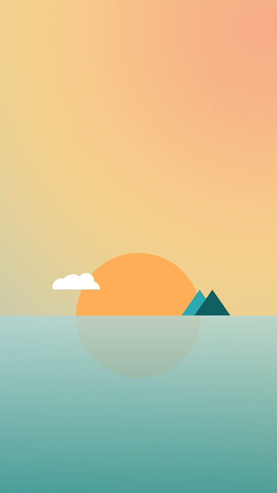 Minimalist Flat Design Sunset Over Calm Ocean With Geometric Mountains HD phone wallpaper
