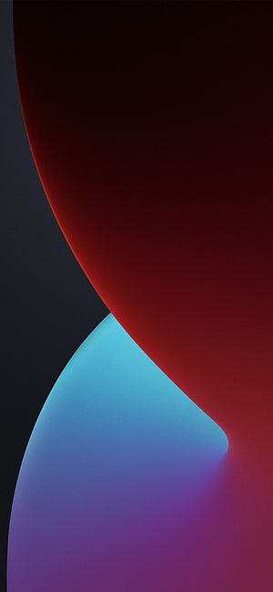 iOS 14 Default Wallpaper with Abstract Red and Blue Gradient Shapes on Dark Background HD phone wallpaper