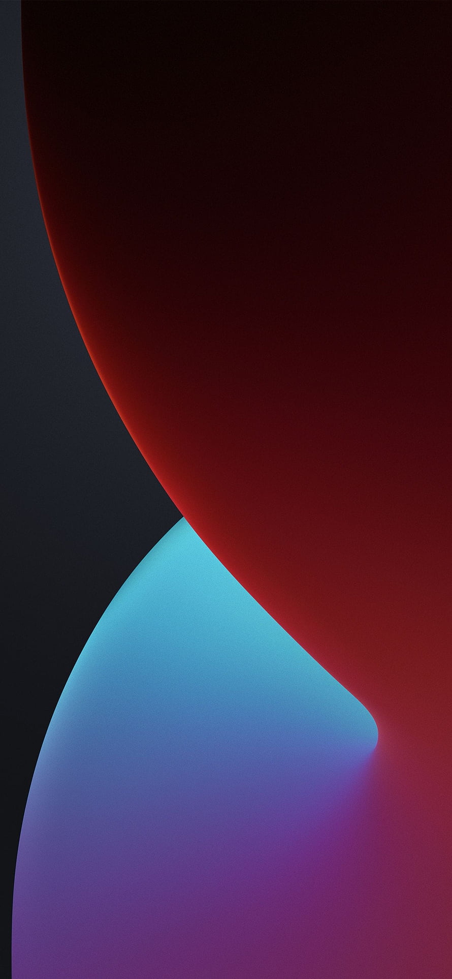 iOS 14 Default Wallpaper with Abstract Red and Blue Gradient Shapes on Dark Background HD phone wallpaper