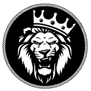 Majestic Lion Head Wearing Crown Black and White Vector Emblem HD phone wallpaper