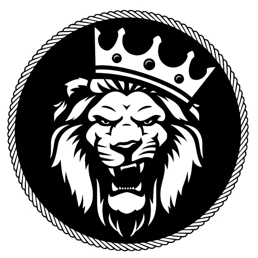Majestic Lion Head Wearing Crown Black and White Vector Emblem HD phone wallpaper