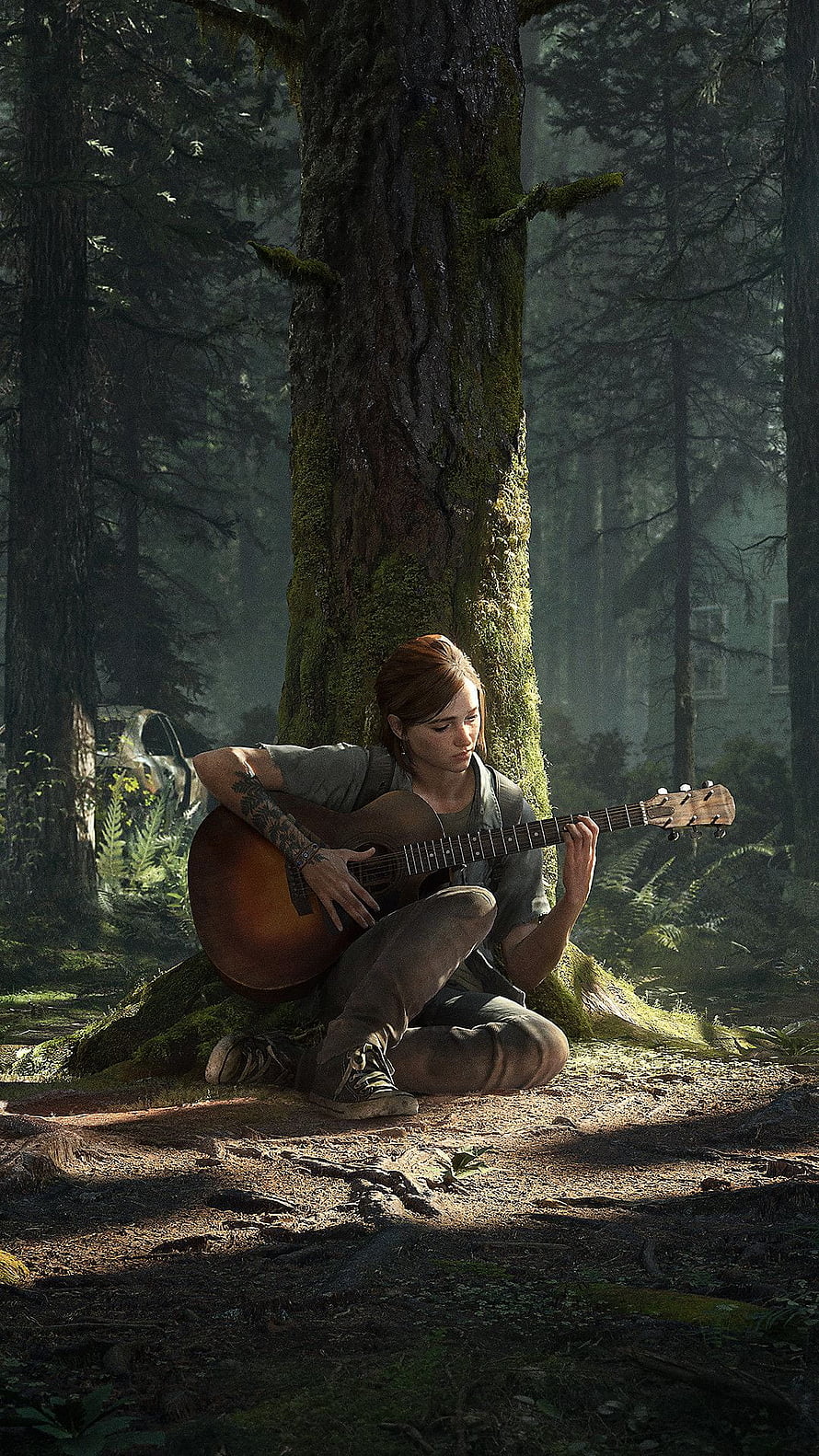 Ellie from The Last of Us Part 2 Playing Acoustic Guitar in a Misty Forest HD phone wallpaper