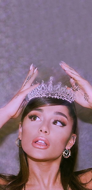 Ariana Grande Wearing a Sparkling Crystal Crown and Statement Earrings HD phone wallpaper
