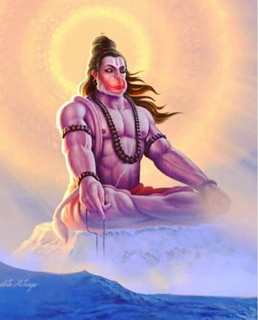 Hanuman Ji Meditating in Lotus Pose with Golden Halo and Rudraksha Mala, Hanuman Ji Live posted by Samantha Simpson, hanuman ji 3d HD phone wallpaper