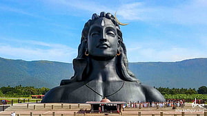 Adiyogi Shiva Statue at Isha Yoga Center with Mountain Backdrop HD wallpaper