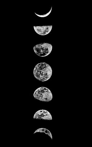 Vertical Sequence of Lunar Phases from Crescent to Full Moon on Black Background HD phone wallpaper
