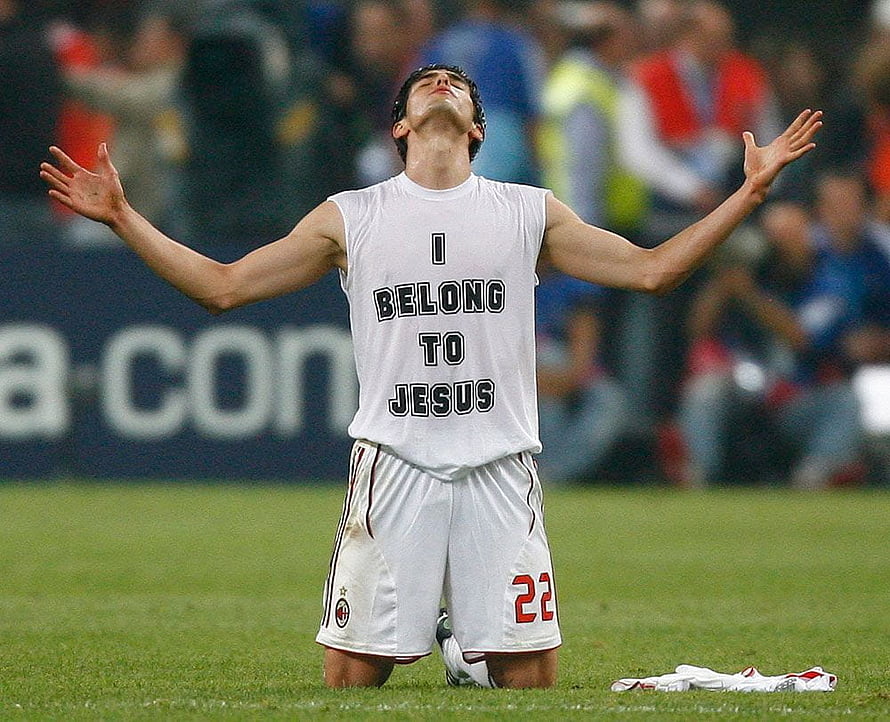 Kaka Kneeling on the Pitch in White Milan Kit with I Belong to Jesus Shirt HD wallpaper