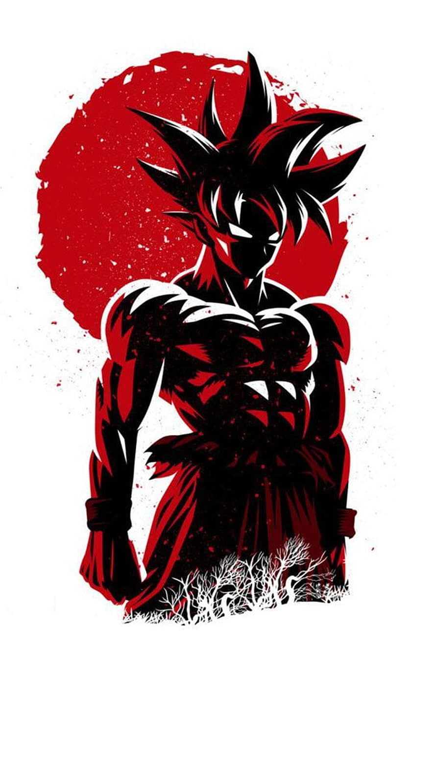 Goku Silhouette Artwork in Red and Black Ink Style HD phone wallpaper