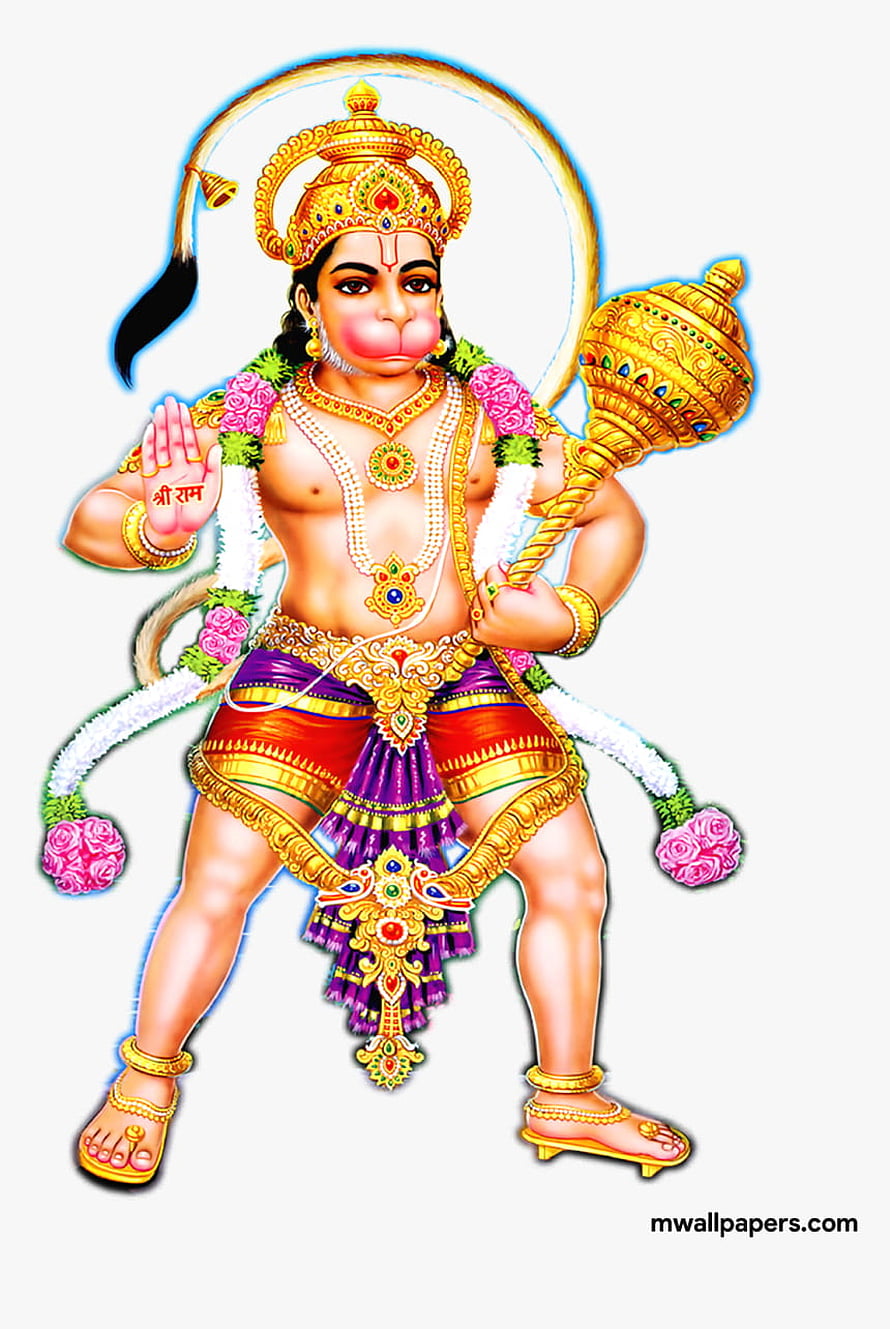 Hanuman Devotional Illustration in Traditional Attire with Mace and Golden Crown, anjaneya swamy HD phone wallpaper