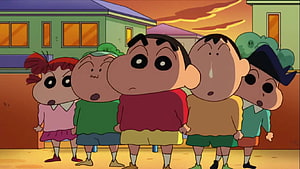 Crayon Shin-chan Group of Friends Standing Together in Neighborhood at Sunset HD wallpaper