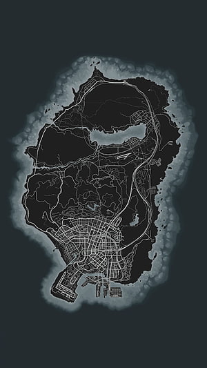 GTA V Los Santos Island Map with Road Network and City Grid Layout HD phone wallpaper