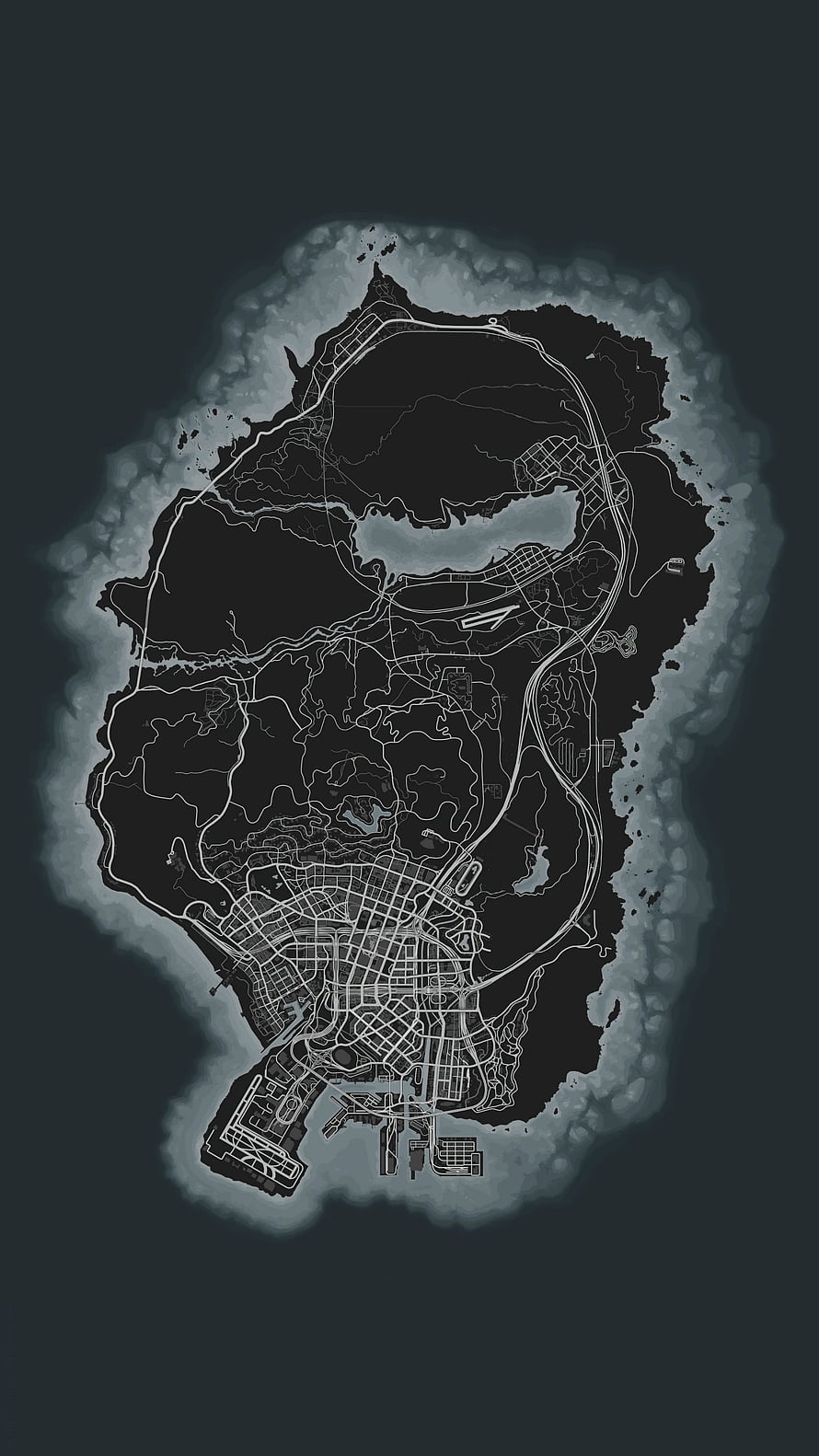 GTA V Los Santos Island Map with Road Network and City Grid Layout HD phone wallpaper