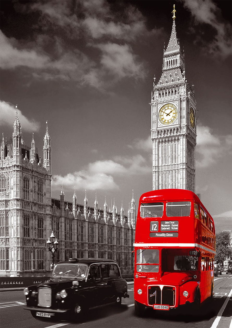 London Big Ben and Red Double-Decker Bus with Black Cab in Selective Color HD phone wallpaper