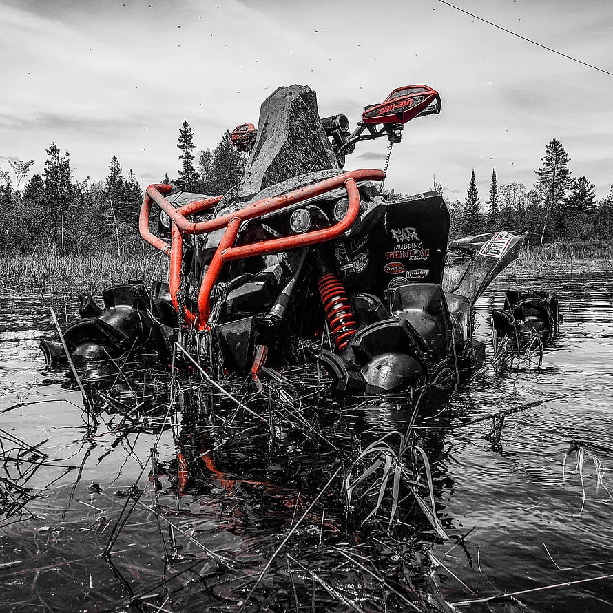 Can-Am Renegade UTV Stuck in Swampy Marshland with Red Bull Bar HD phone wallpaper