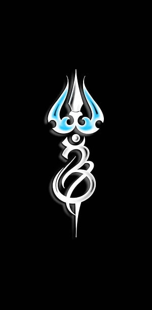 Mahakal Ornamental Emblem with Blue Flame Accents on Black Background HD phone wallpaper