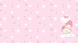 Sanrio Characters Stacked on Pink Floral Patterned Background HD wallpaper