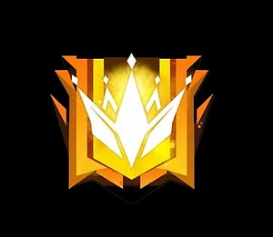 Valorant Fire Grandmaster Rank Emblem with Golden Crown on Black Background HD wallpaper