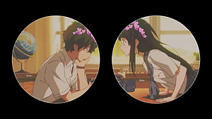 Matching Anime Couple Profile Pictures with Pink Heart Headbands HD wallpaper