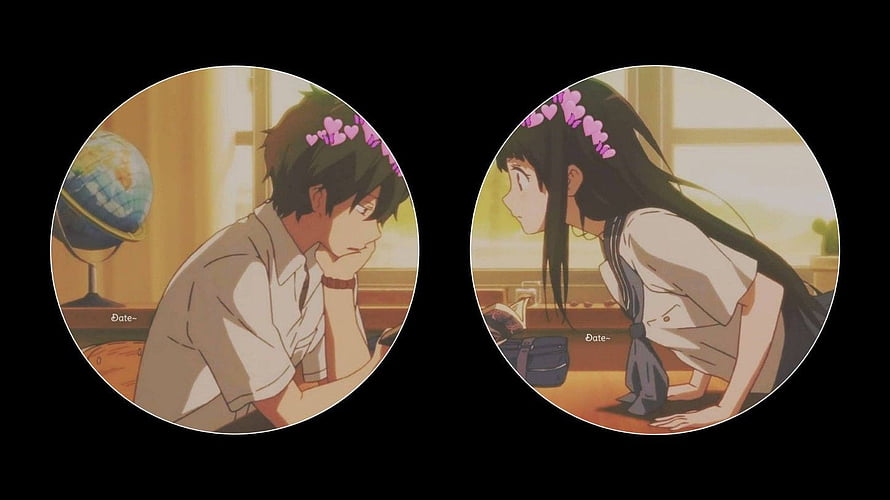Matching Anime Couple Profile Pictures with Pink Heart Headbands HD wallpaper