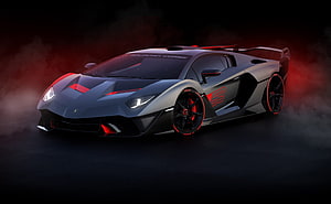 Lamborghini SC18 Alston Matte Grey Supercar with Red Accents in Dramatic Studio Lighting HD wallpaper