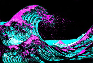 Neon Pink and Cyan Great Wave Off Kanagawa Digital Art Print HD wallpaper