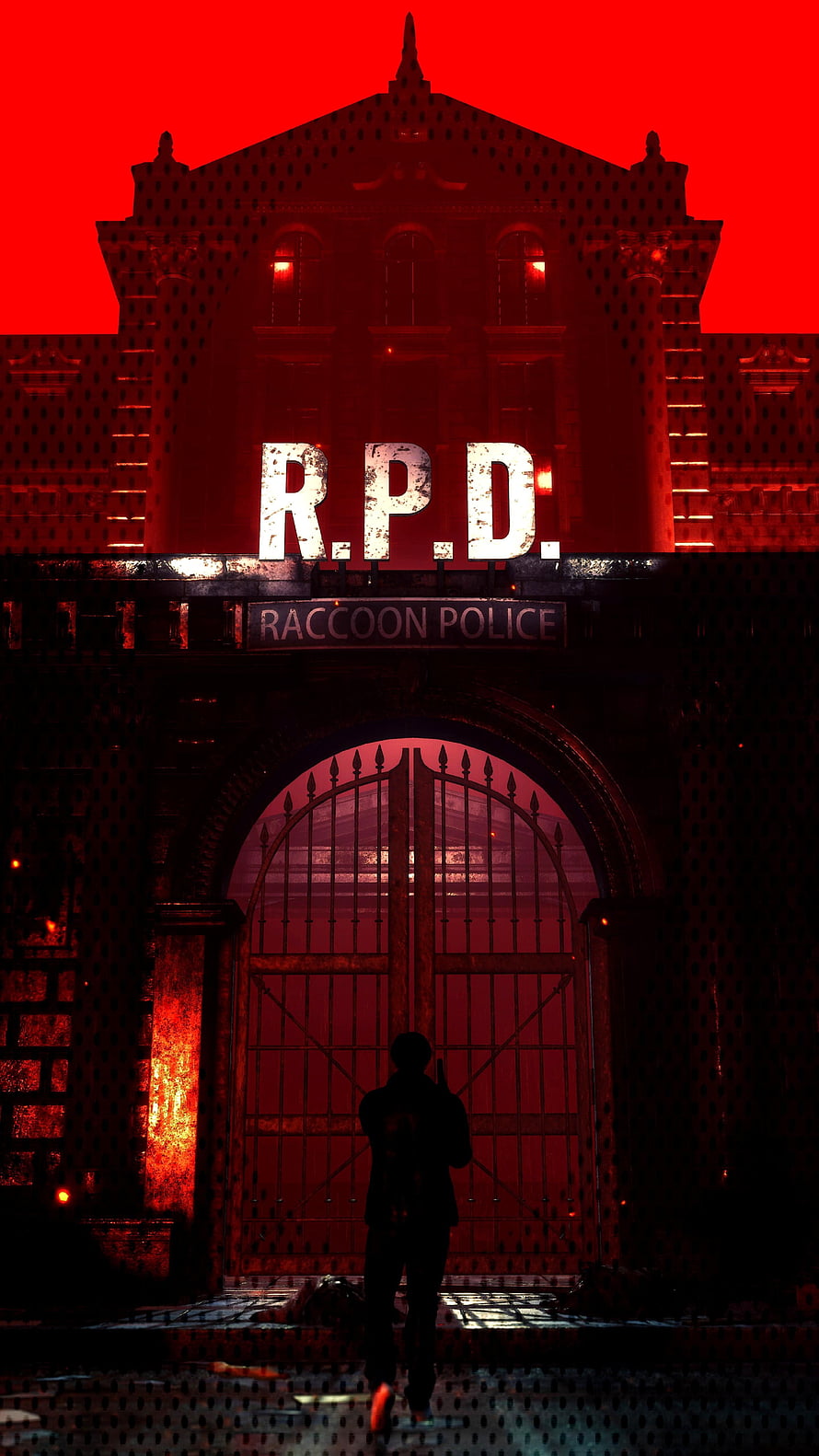 Resident Evil 3 Remake Raccoon Police Department Night Scene HD phone wallpaper