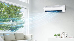 Modern Wall-Mounted Air Conditioner in Bright Minimalist Living Room HD wallpaper