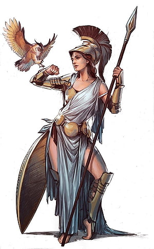 Athena Greek Goddess of Wisdom and War with Owl and Spear HD phone wallpaper