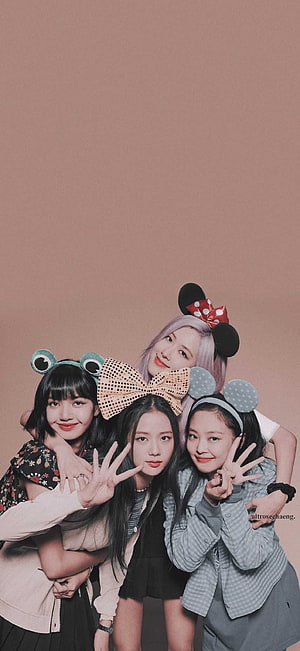 Blackpink Members Wearing Cute Headbands in a Playful Group Photo HD phone wallpaper