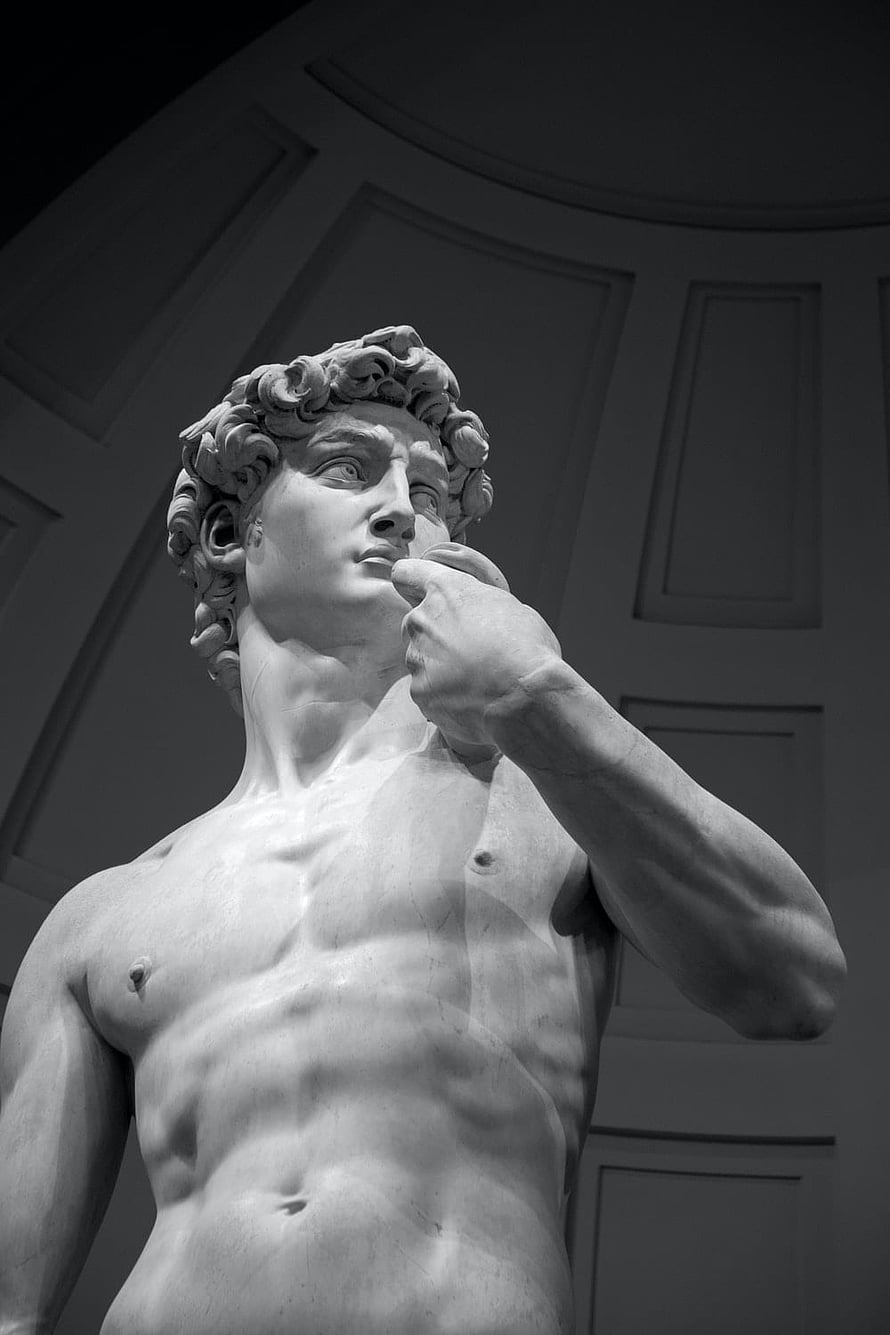 Black and White Photograph of the David Statue by Michelangelo in the Accademia Gallery HD phone wallpaper