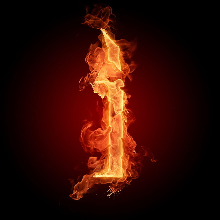 Flaming Letter I Fire Typography on Dark Red Background HD phone wallpaper