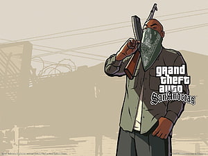 Grand Theft Auto San Andreas CJ Bandana and Rifle Comic Style Illustration HD wallpaper