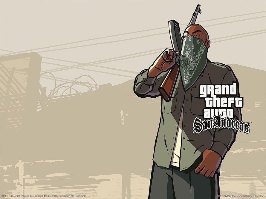 Grand Theft Auto San Andreas CJ Bandana and Rifle Comic Style Illustration HD wallpaper