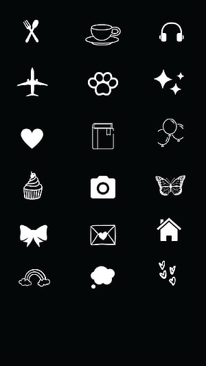 Minimalist White Line Art Icons on Black Background for Social Media Story Highlights HD phone wallpaper