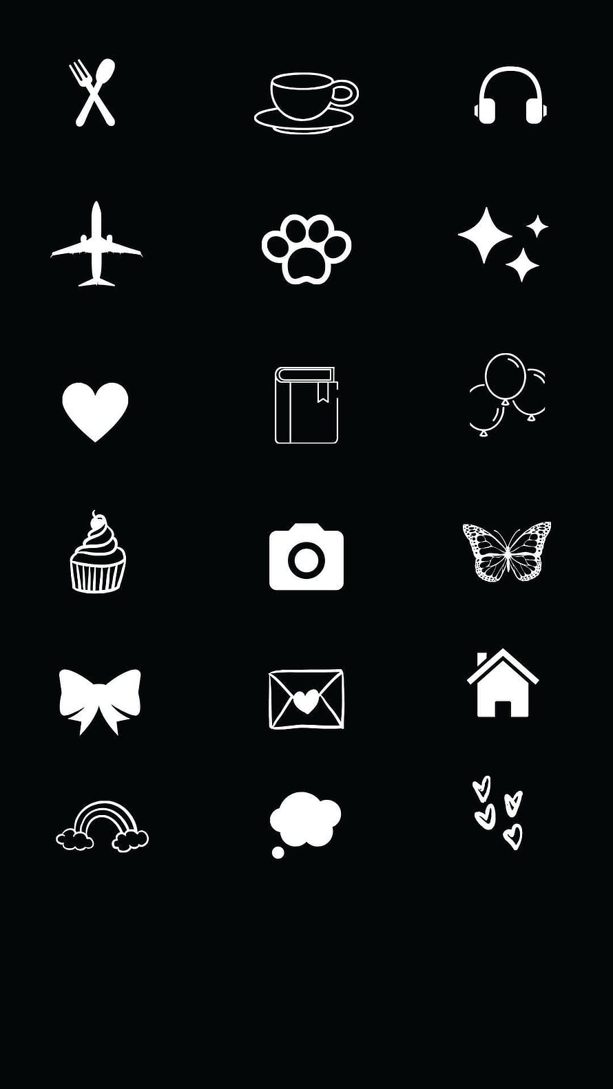 Minimalist White Line Art Icons on Black Background for Social Media Story Highlights HD phone wallpaper