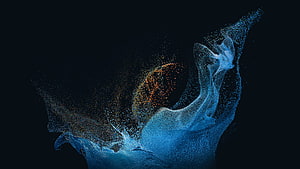 Samsung Galaxy Book 2 Pro Abstract Particle Art with Blue and Orange Digital Swirls on Black Background HD wallpaper