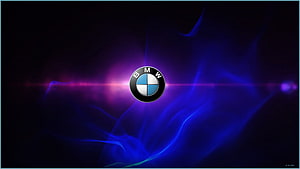 BMW Emblem Centered on Dark Background with Blue and Purple Neon Light Flares HD wallpaper
