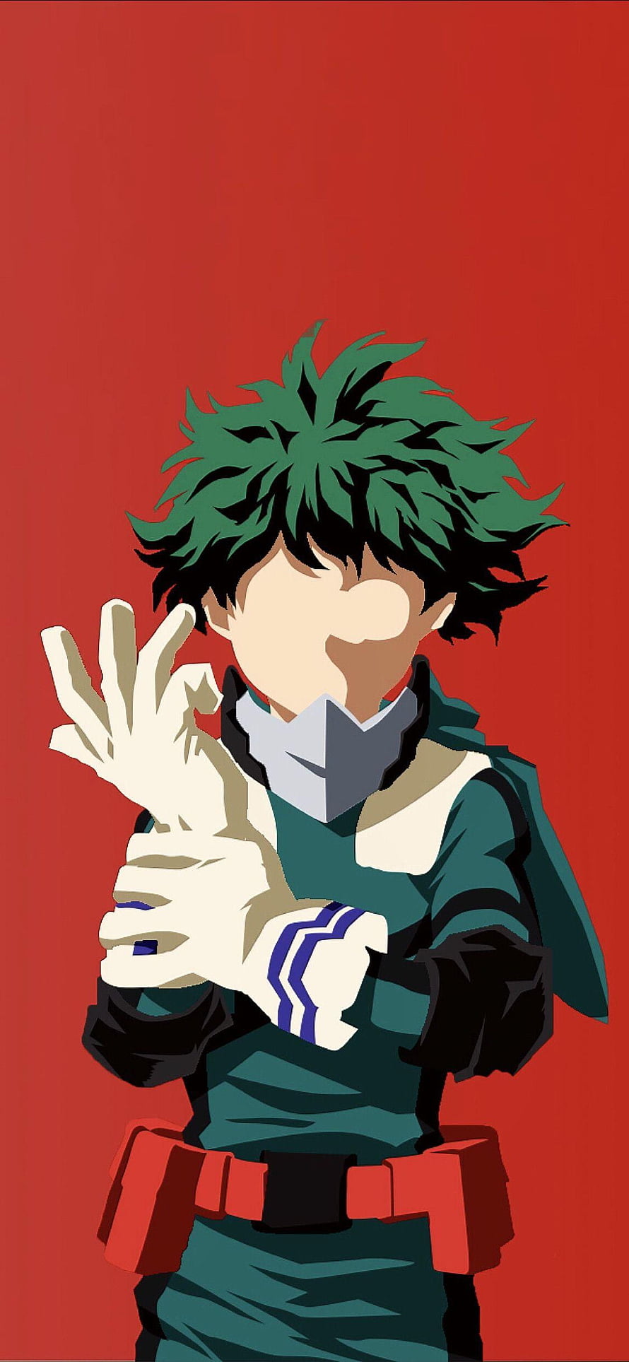 Izuku Mid-Action Pose in My Hero Academia Hero Costume on Red Background HD phone wallpaper