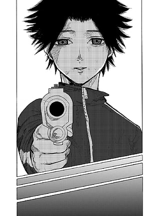 Juujika no Rokunin Anime Character Aiming Pistol in Black and White Manga Panel HD phone wallpaper