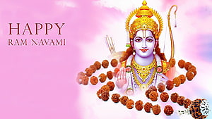 Lord Rama with Bow and Rudraksha Mala on Pink Background for Ram Navami Festival HD wallpaper