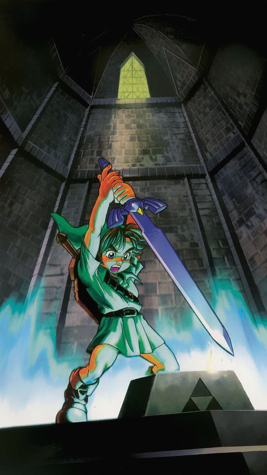 Link Raising Master Sword in Temple Chamber from The Legend of Zelda Ocarina of Time HD phone wallpaper