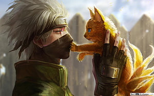 Kakashi Hatake and Puck in a Tender Moment from Naruto HD wallpaper