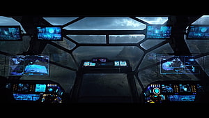 Prometheus Spaceship Cockpit Interior With Futuristic Blue Holographic Displays HD wallpaper