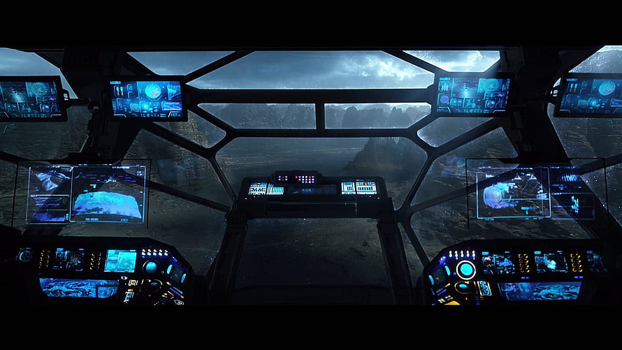 Prometheus Spaceship Cockpit Interior With Futuristic Blue Holographic Displays HD wallpaper